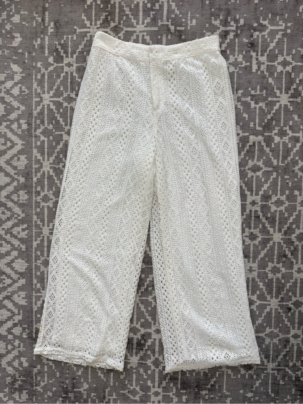 L Marled - White Crochet Lace Pants Lined Cotton